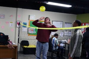 Balloon volleyball got the whole center up and moving.