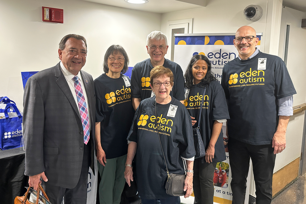 Assemblyman Anthony S. Varrelli spoke with participants, staff, and families during an Eden Autism Advocacy Day at the State House.